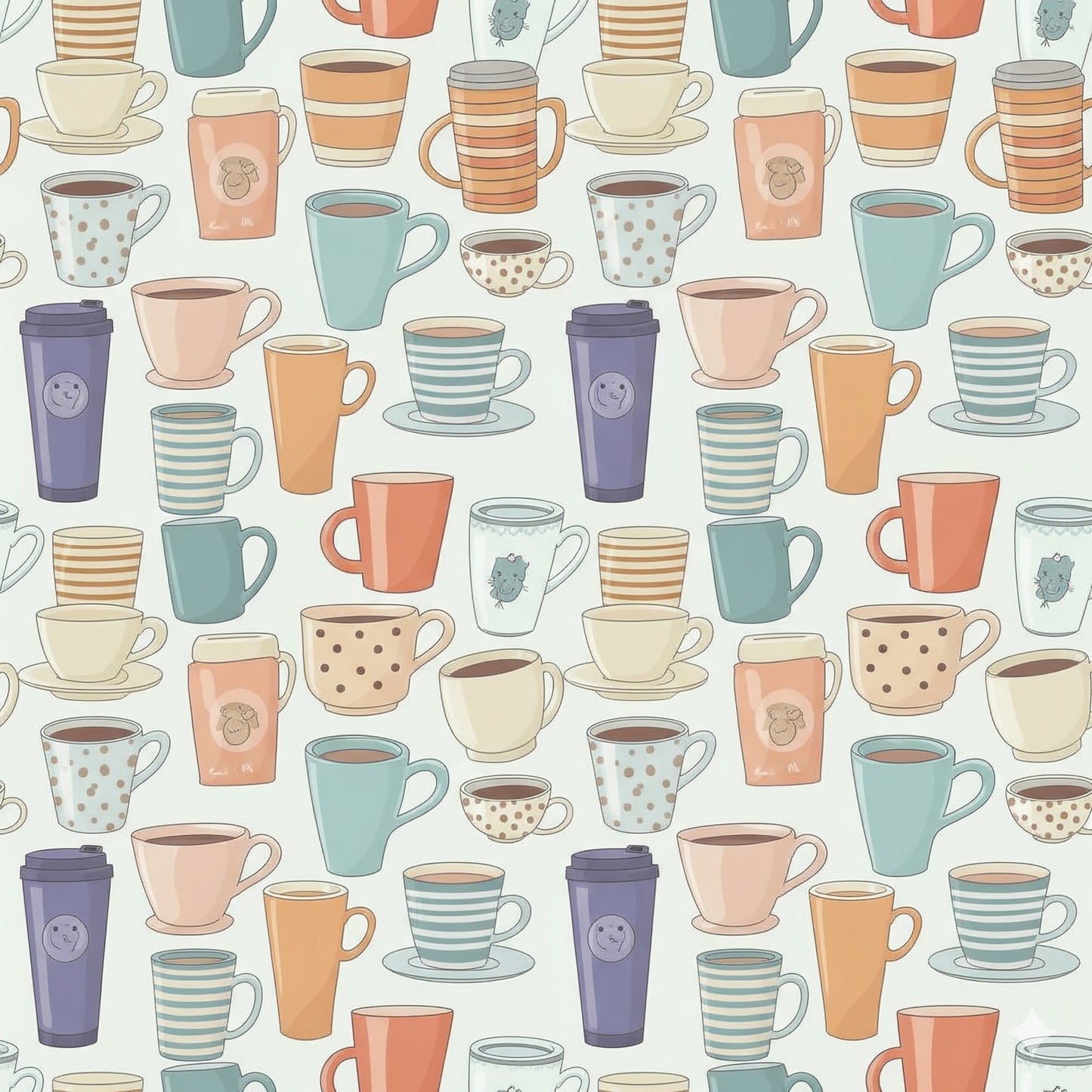 Tissu 100% Coton Oekotex - Motifs Tasses Thème Automne