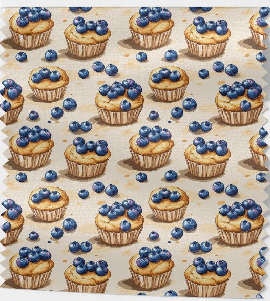 Tissu Gourmand Muffins aux Myrtilles – Certifié OEKOTEX, 100% Écologique
