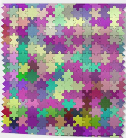 Tissu Imprimé - 4 Motifs Puzzle Multicolore