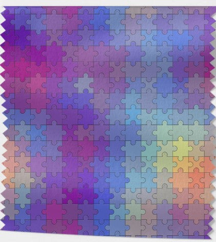 Tissu Imprimé - 4 Motifs Puzzle Multicolore