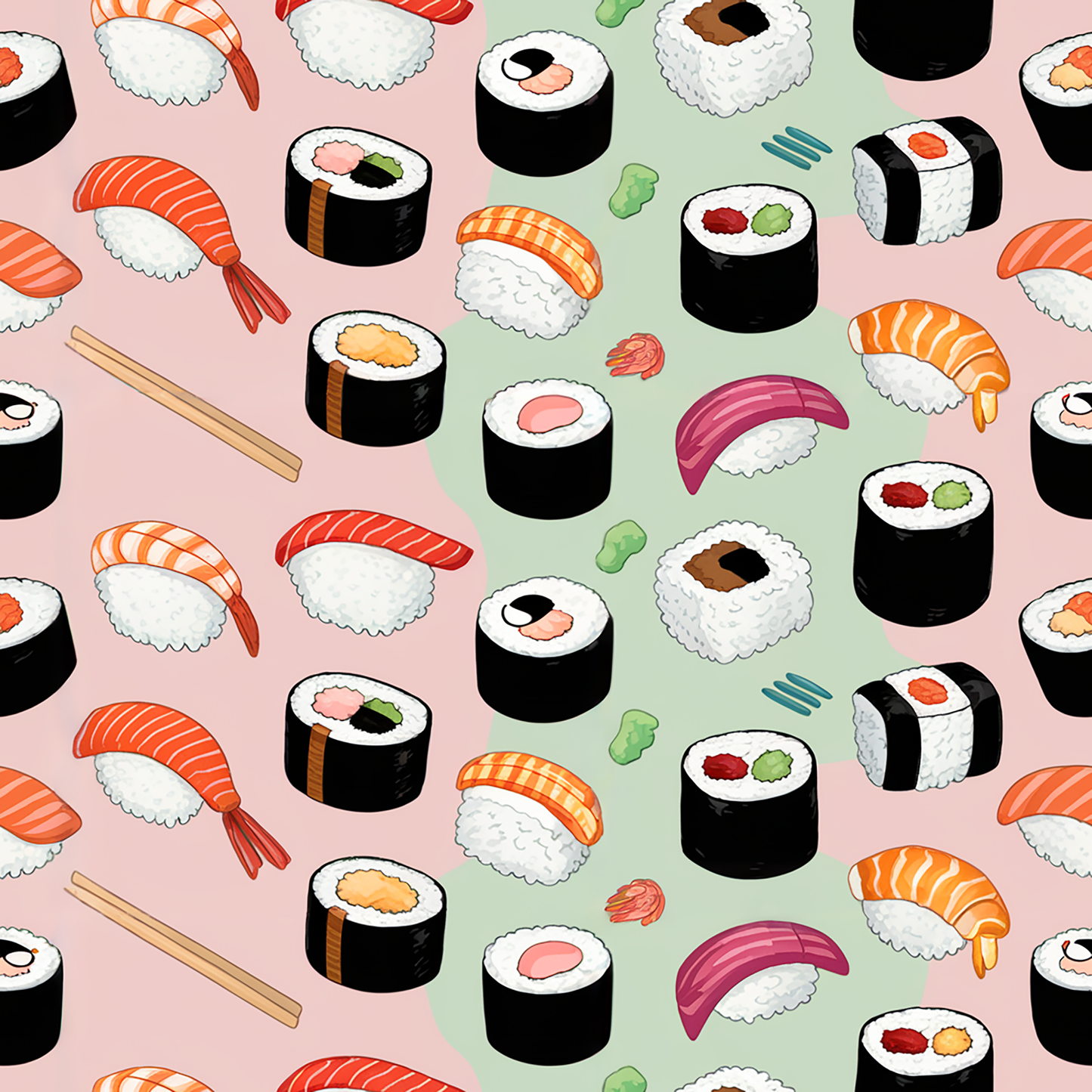 Tissu motif sushi 100% coton oekotex