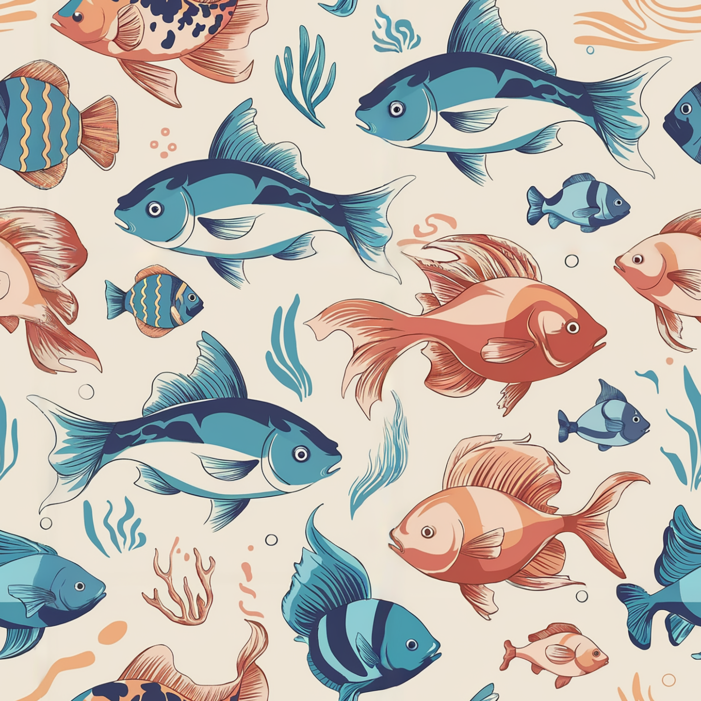 Tissu motif poissons 100% coton oekoteX