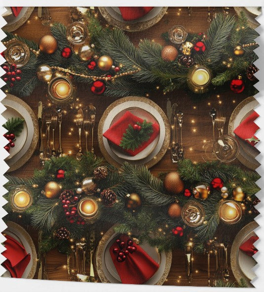 Tissu « Table de Noël Festive » - 100% Écologique et Certifié OEKOTEX