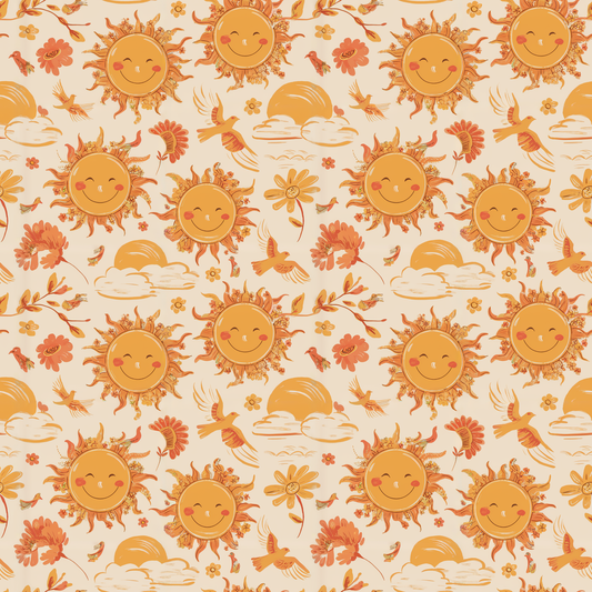 Tissu en coton Oeko-Tex – Motif Soleils Joyeux et Fleurs