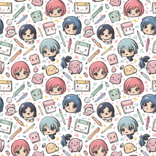 Tissu en coton Oeko-Tex – Motif Kawaii Dessin Manga Animé