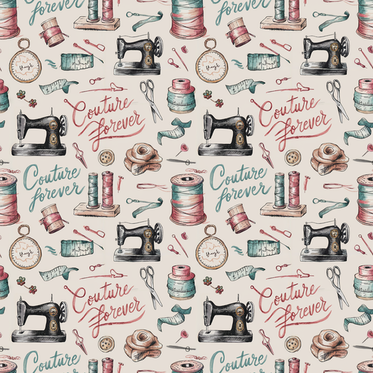Tissu Coton Oeko-Tex – Motif Couture Forever Vintage (Machine à Coudre & Accessoires)