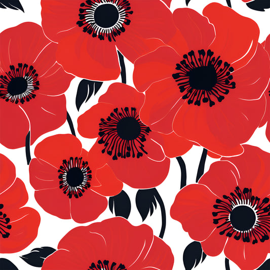 Tissu Coquelicots Rouges Oeko-Tex 100% Coton