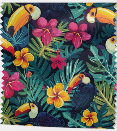 Tissu Toucan Tropical 2 COLORIS certifiés Oeko-Tex 100% Coton