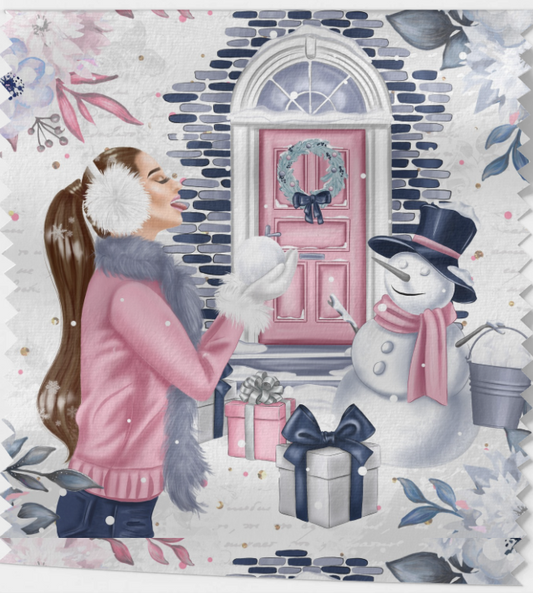 Tissu Coton OEKOTEX - Motifs de Noël en Rose Pastel