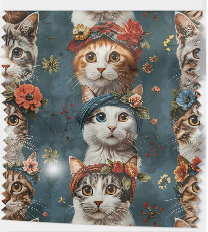 Tissu Chats Fleuris Oeko-Tex