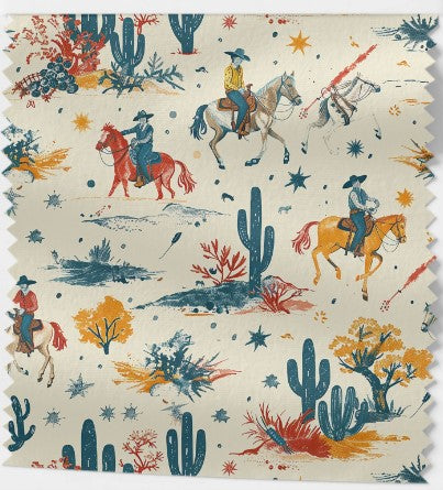 Tissu Imprimé Western Écologique - Chapeaux et Bottes de Cowboy