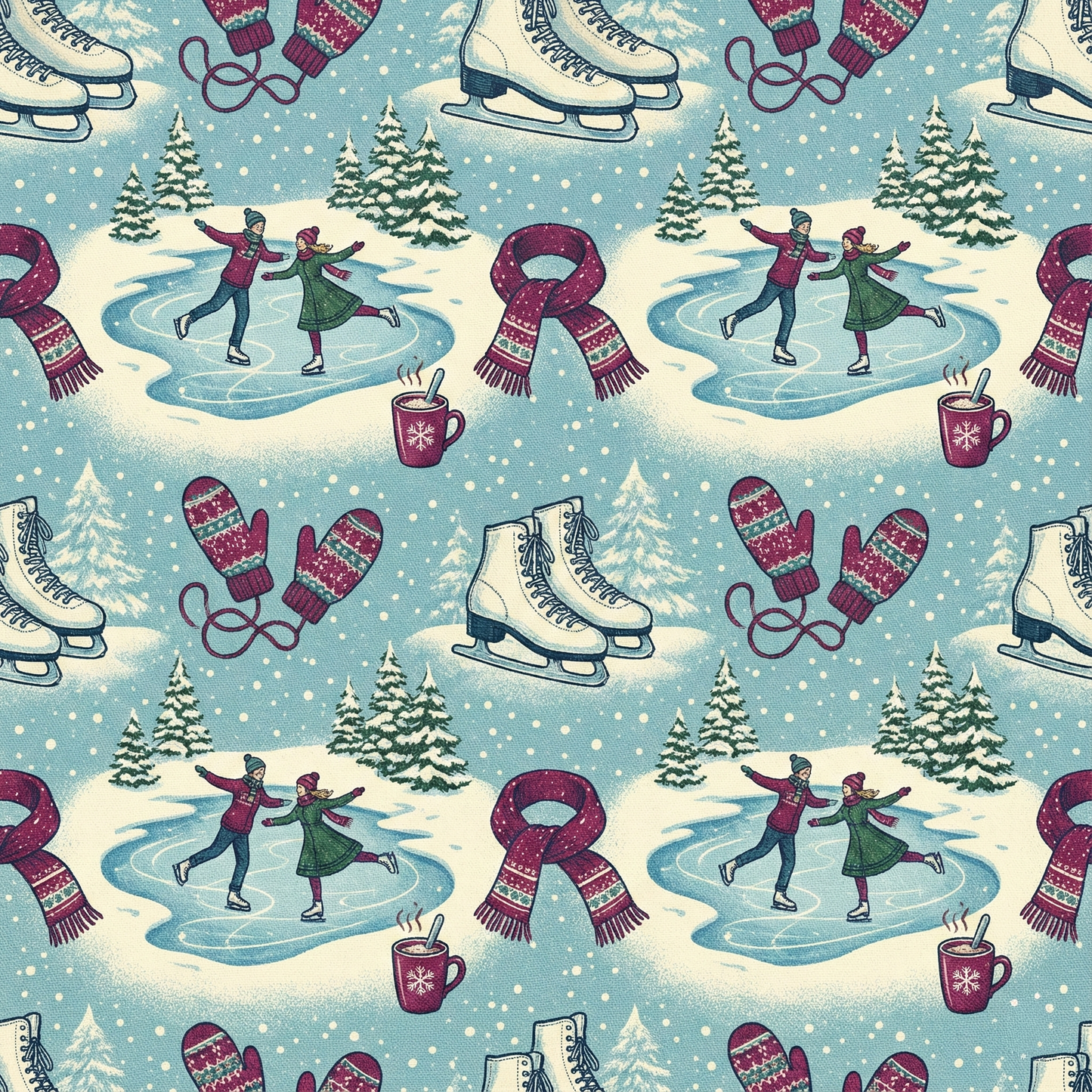 Tissu Coton OEKOTEX – "Hiver Patinage Artistique"