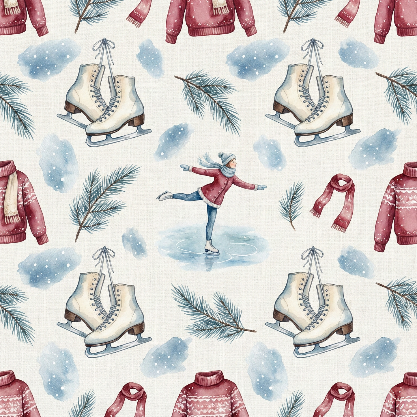Tissu Coton OEKOTEX – "Hiver Patinage Artistique"