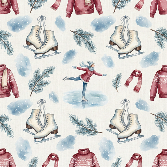 Tissu Coton OEKOTEX – "Hiver Patinage Artistique"