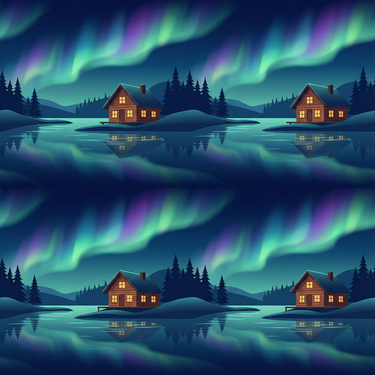 Tissu "Aurores Boréales & Chalet" - Coton Oeko-Tex