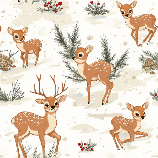 Tissu 100% Coton OEKOTEX - Thème "Petits Faons d'Hiver"