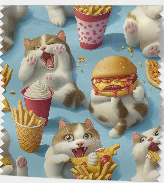 Tissu Motif Chats et Fast Food