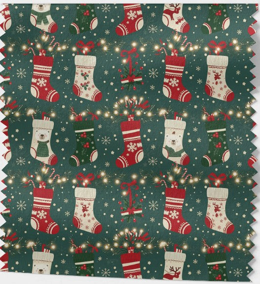 Tissu 100% coton OEKO-TEX – Motif Chaussettes de Noël