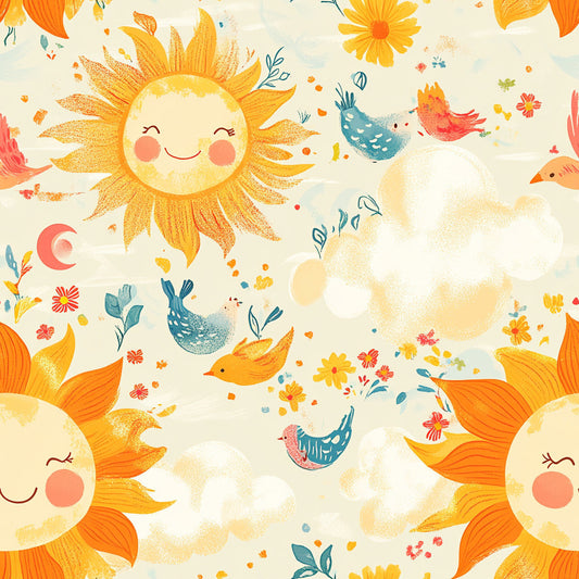 Tissu Coton "Soleil Radieux & Petits Oiseaux"