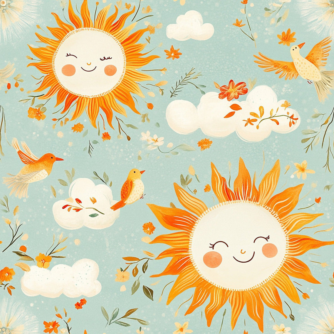 Tissu Coton "Soleil Radieux & Petits Oiseaux"