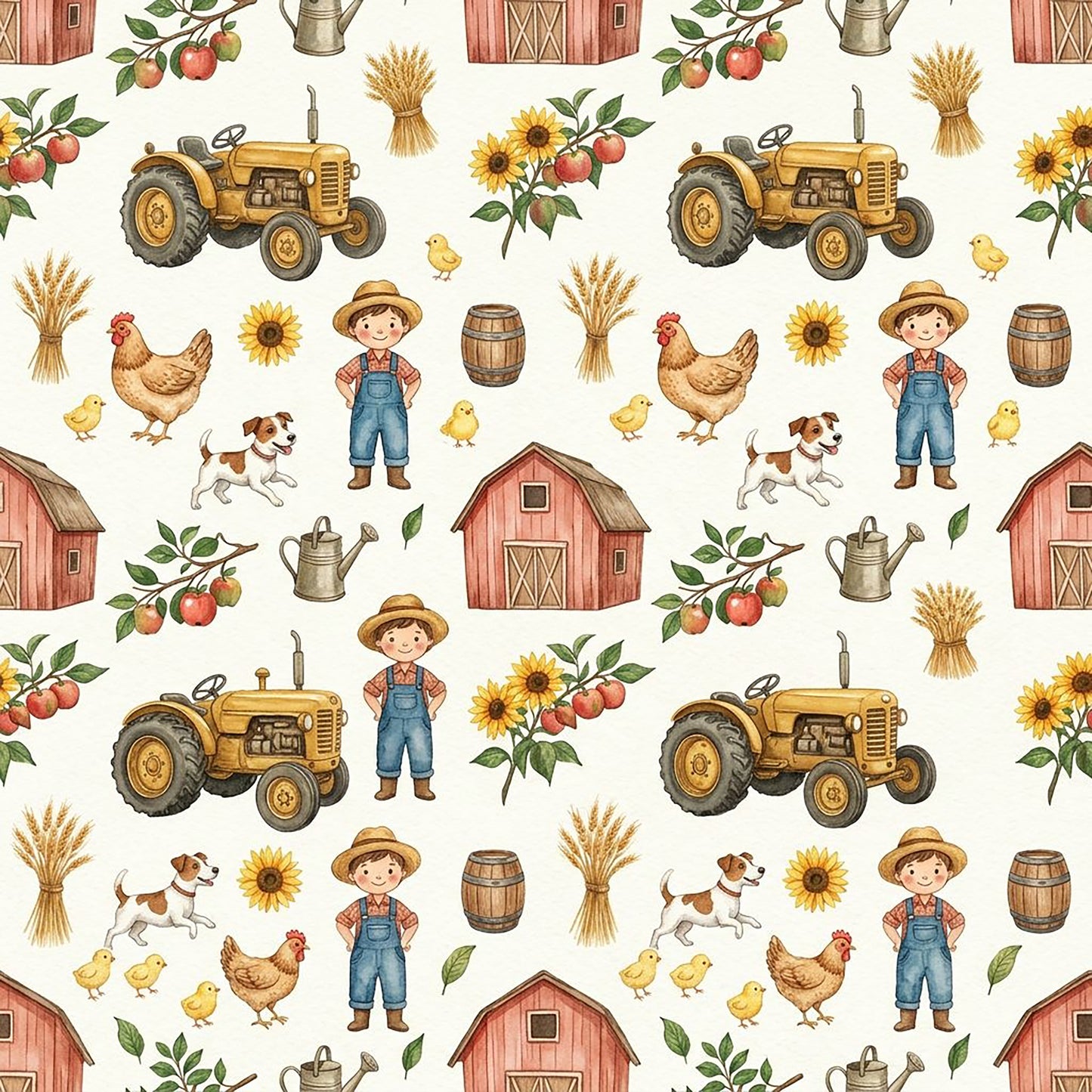 Tissu coton – La Petite Ferme – Tracteurs, animaux & tournesols