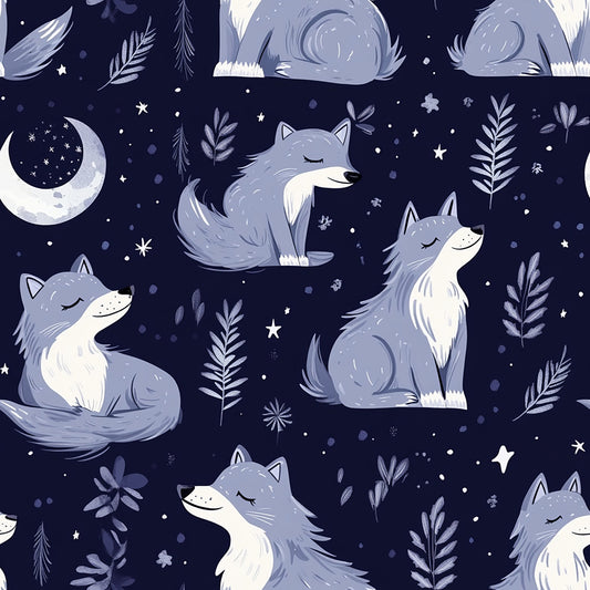 Tissu en coton 100% OEKOTEX – Motif "Loups Nocturnes"