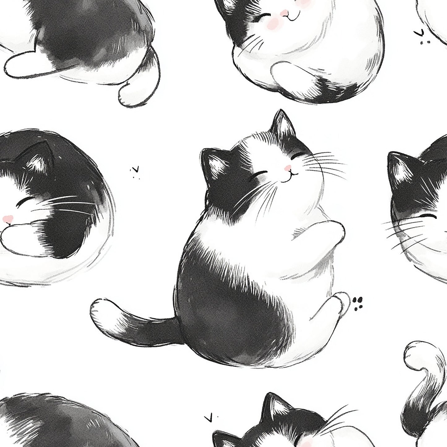 Tissu "Chats en Noir et Blanc"