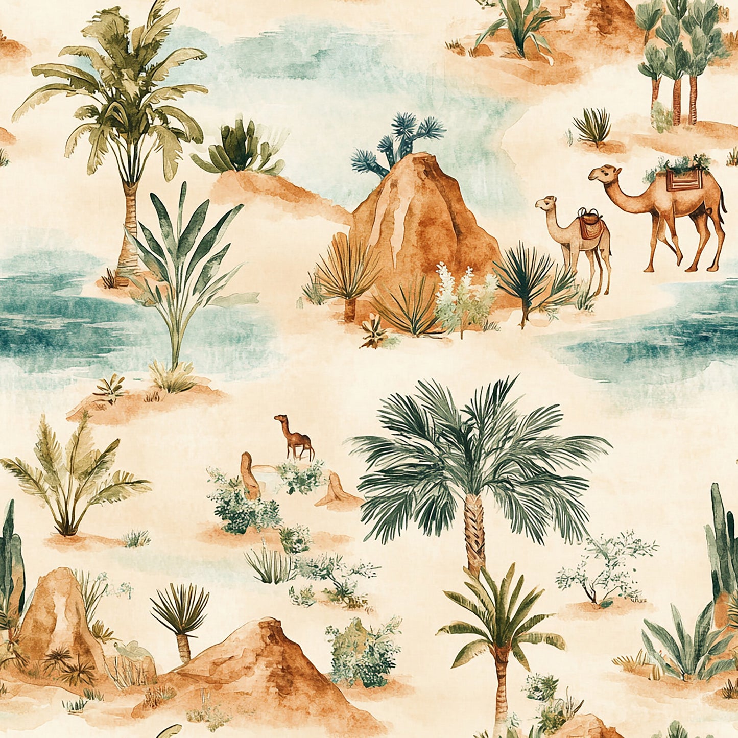 Tissu Oeko-Tex Oasis &amp; Désert – Palmiers, Dunes et Aventure