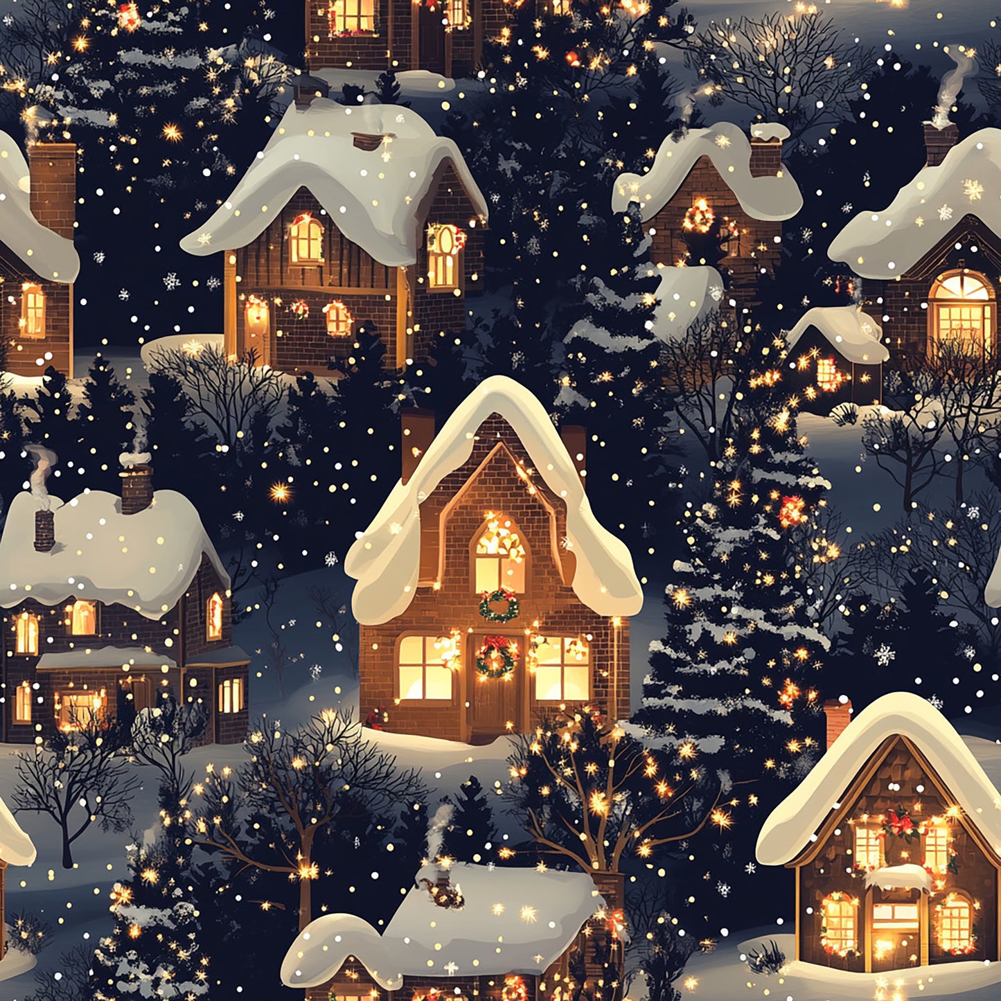 Maisons Illuminées sous la Neige - 100% Coton OEKOTEX