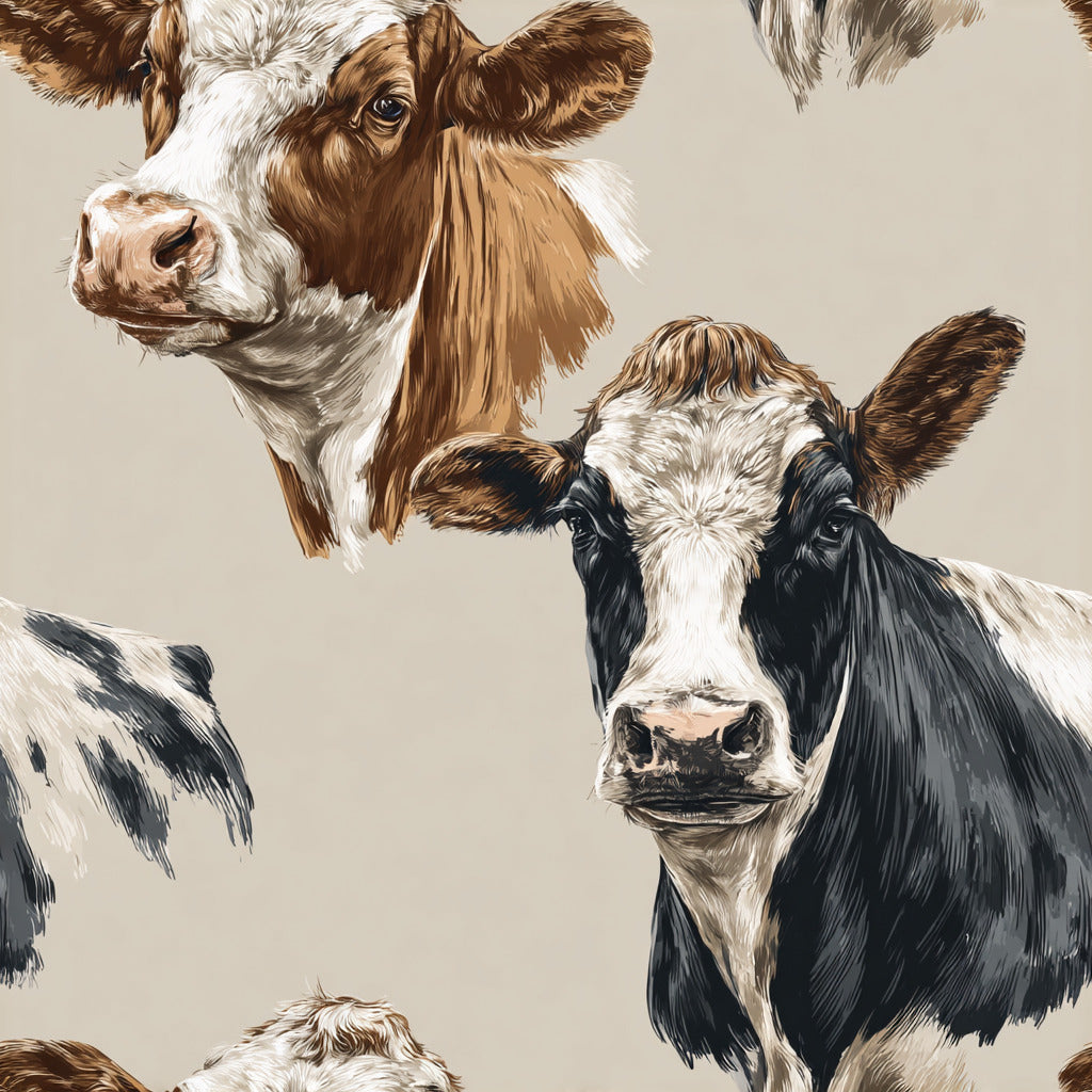Tissu Têtes de Vaches – Illustration Réaliste