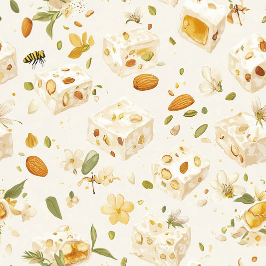 Tissu Oeko-Tex Gourmandise – Nougat, Amandes  Douceurs Florales