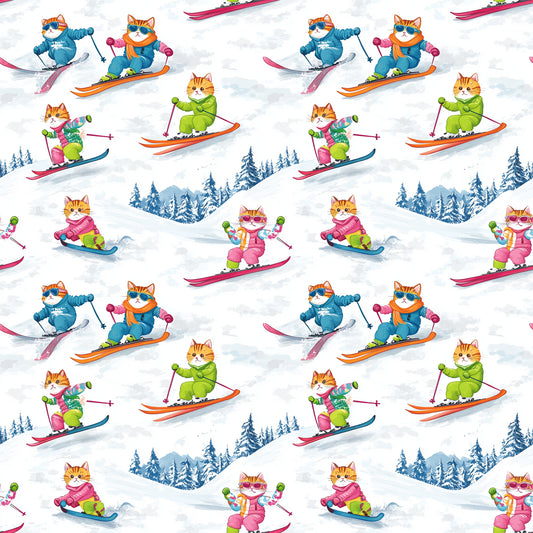 Tissu Chats Skieurs