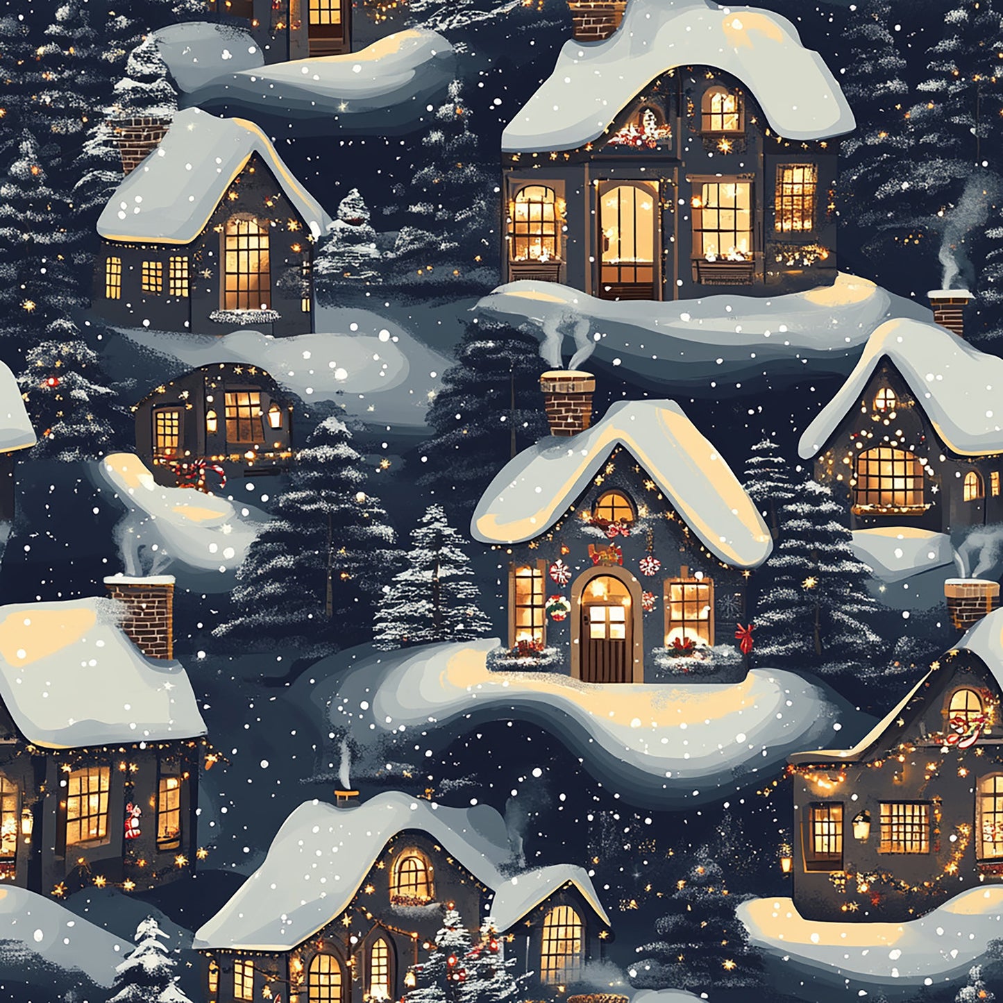 Maisons Illuminées sous la Neige - 100% Coton OEKOTEX