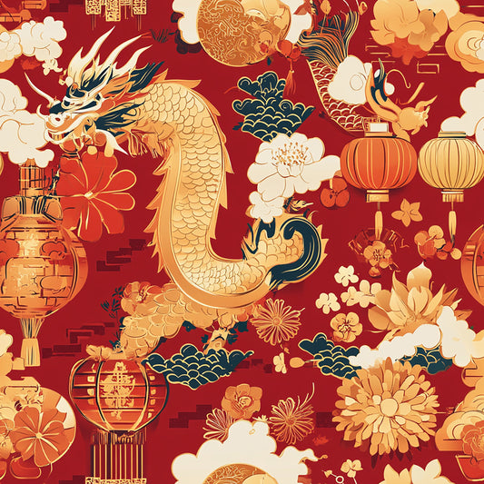 Tissu 100% Coton OEKOTEX – Motif Nouvel An Chinois