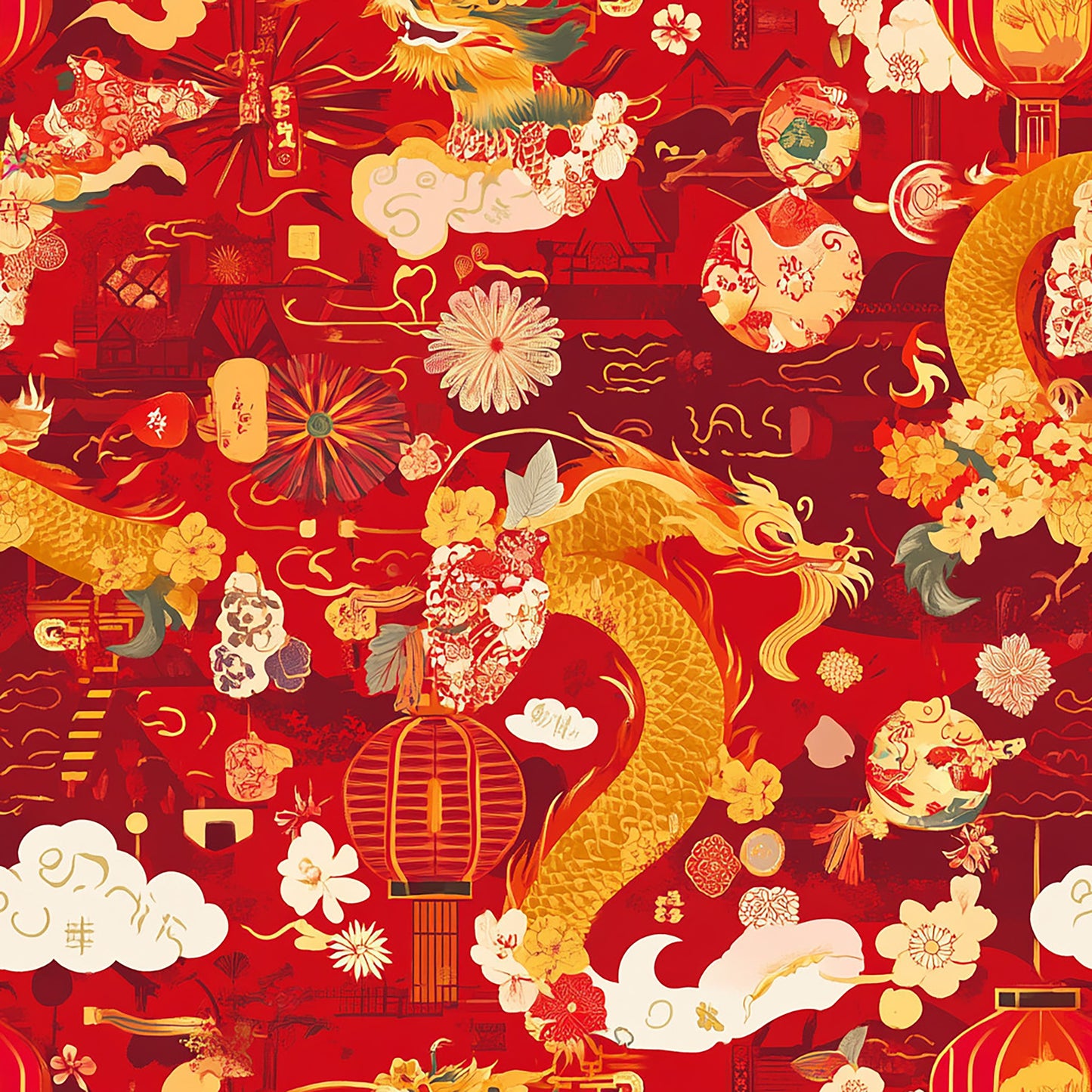 Tissu 100% Coton OEKOTEX – Motif Nouvel An Chinois