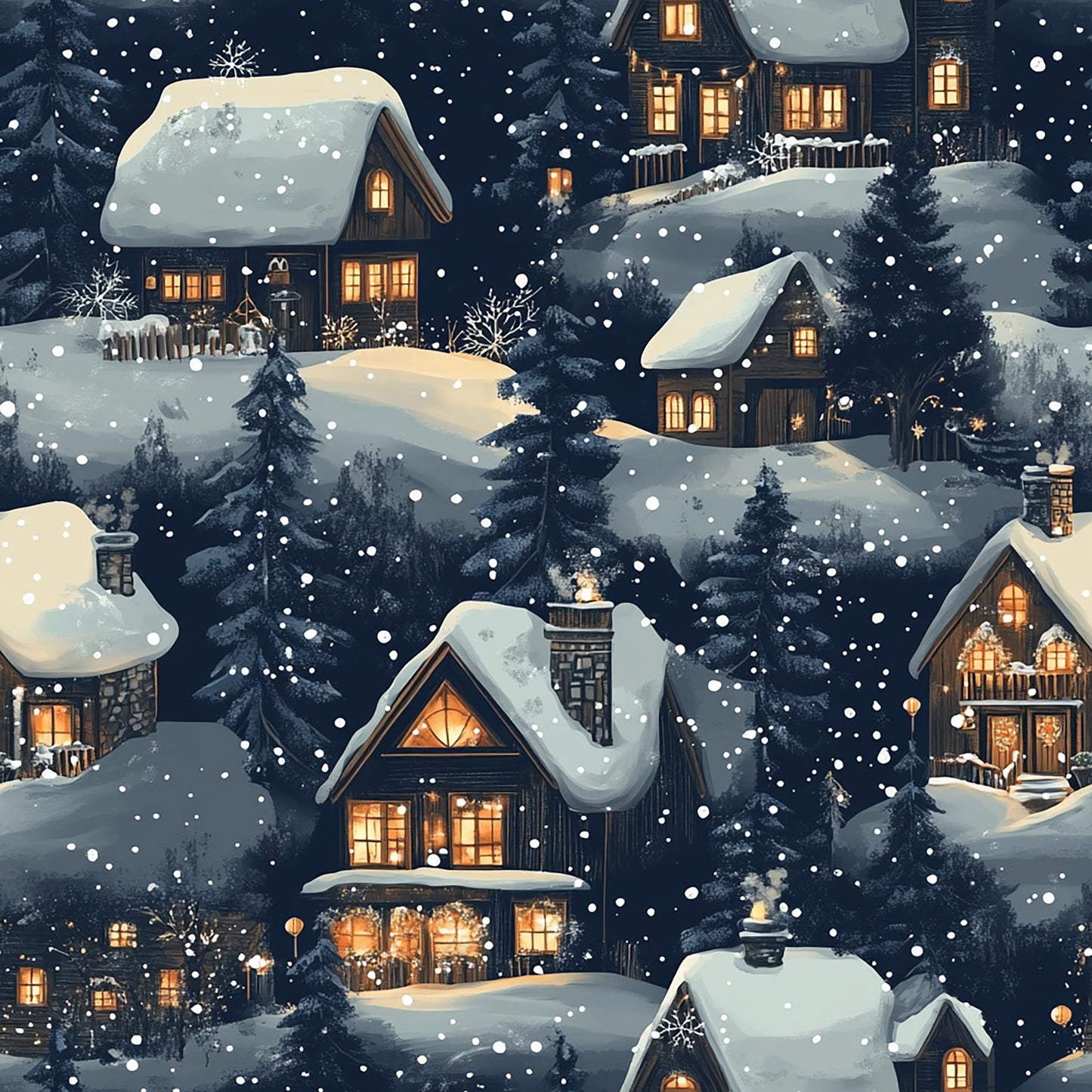 Maisons Illuminées sous la Neige - 100% Coton OEKOTEX