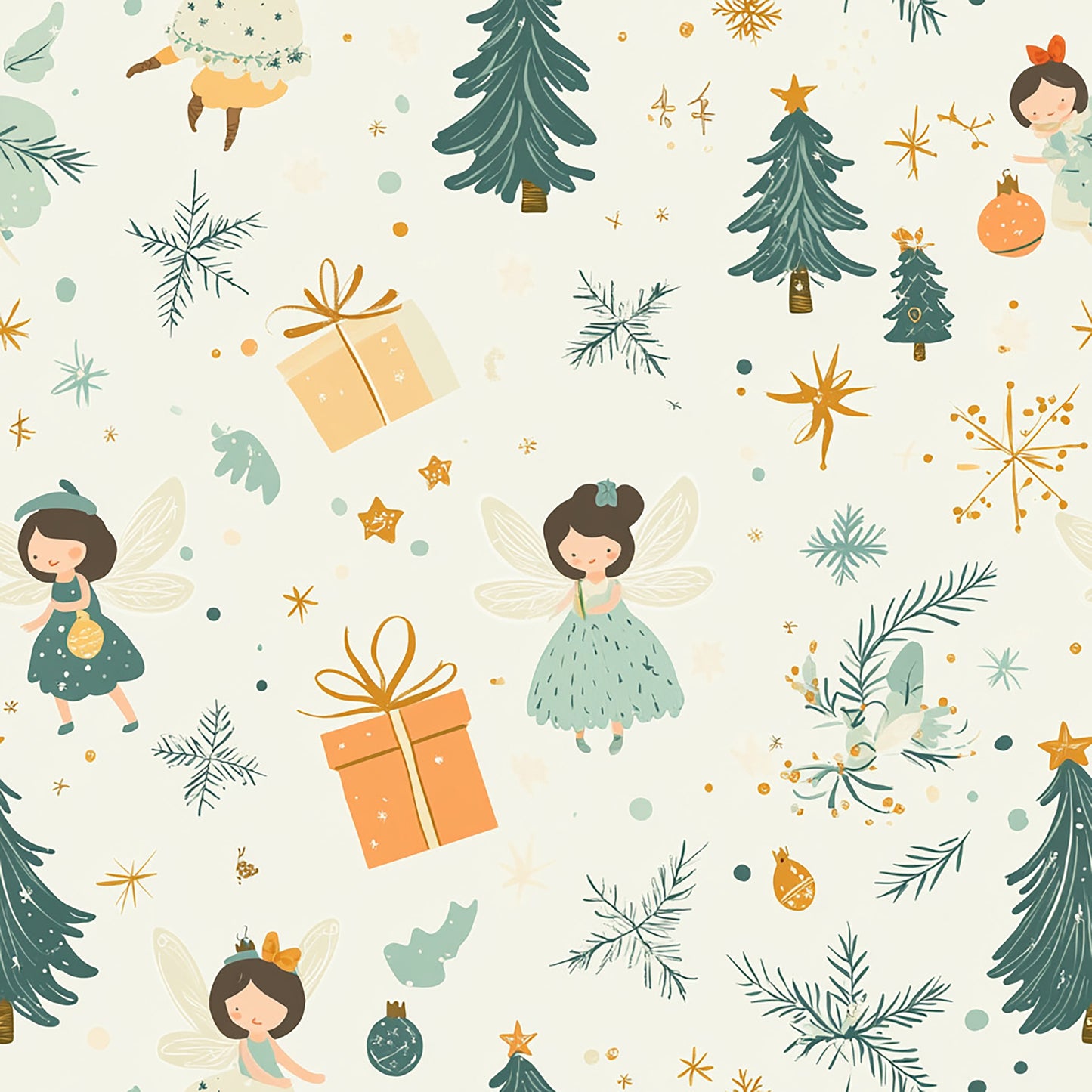Tissu Écologique "Fées de Noël" – Magie et Féerie