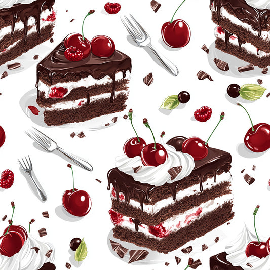 Tissu Gâteau Forêt-Noire Gourmand