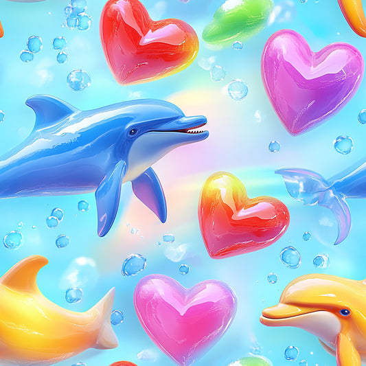 Tissu 100% Coton OEKOTEX – Imprimé Dauphins Marins