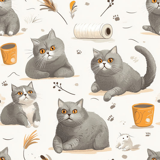 Tissu 100% Coton OEKOTEX – Imprimé Chats gris humour