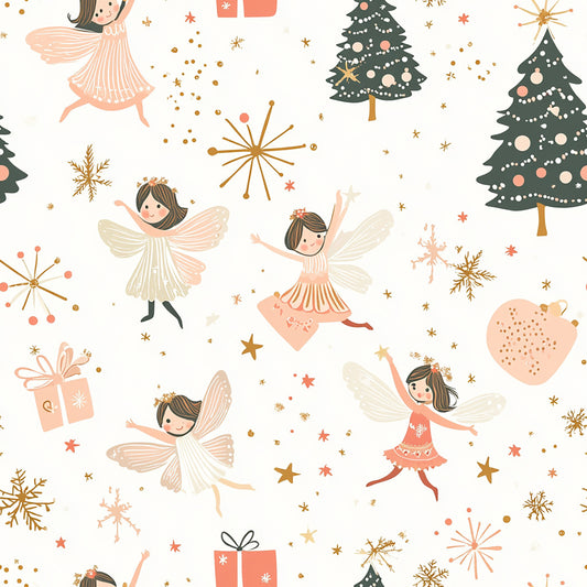 Tissu Écologique "Fées de Noël" – Magie et Féerie