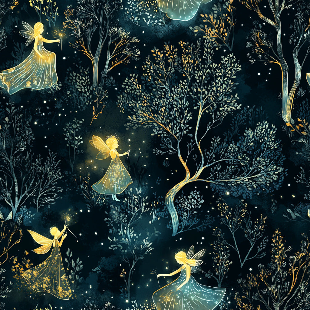 Tissu Écologique "Forêt des Fées Lumineuses"