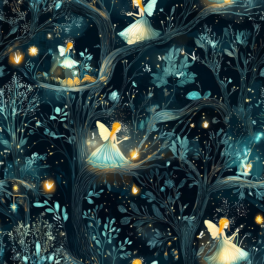 Tissu Écologique "Forêt des Fées Lumineuses"