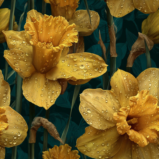 Tissu coton Jonquilles Perlées