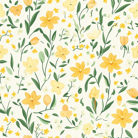 Tissu Floral Jaune Doux Pâques
