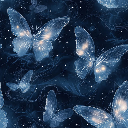 Tissu Papillons Lumineux sur Fond Nuit