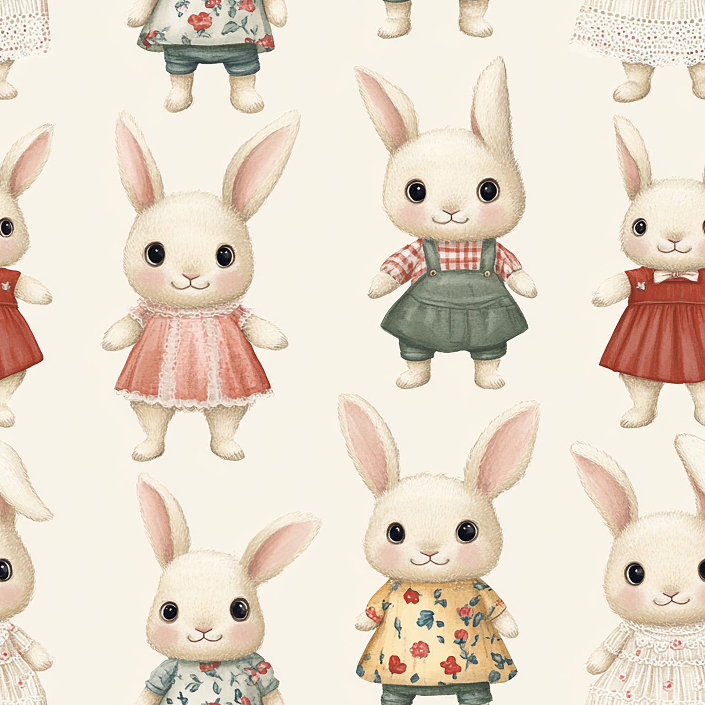 Tissu Écologique "Lapins Vintage"