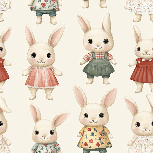 Tissu Écologique "Lapins Vintage"