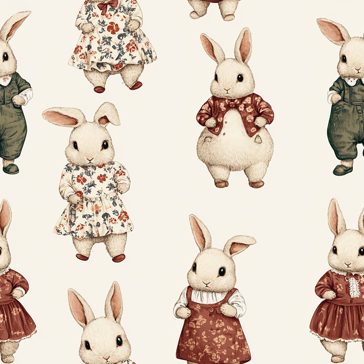 Tissu Écologique "Lapins Vintage"
