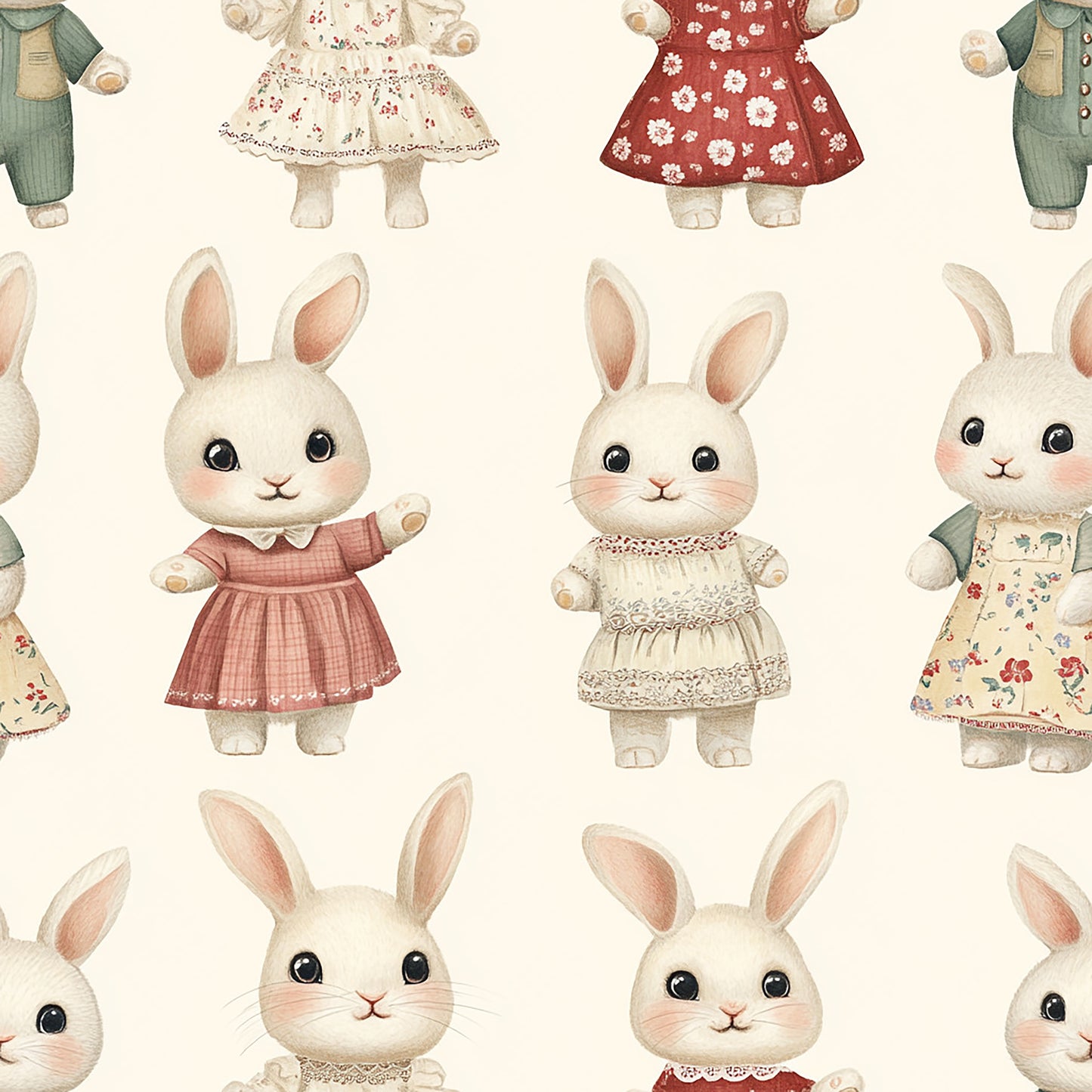 Tissu Écologique "Lapins Vintage"